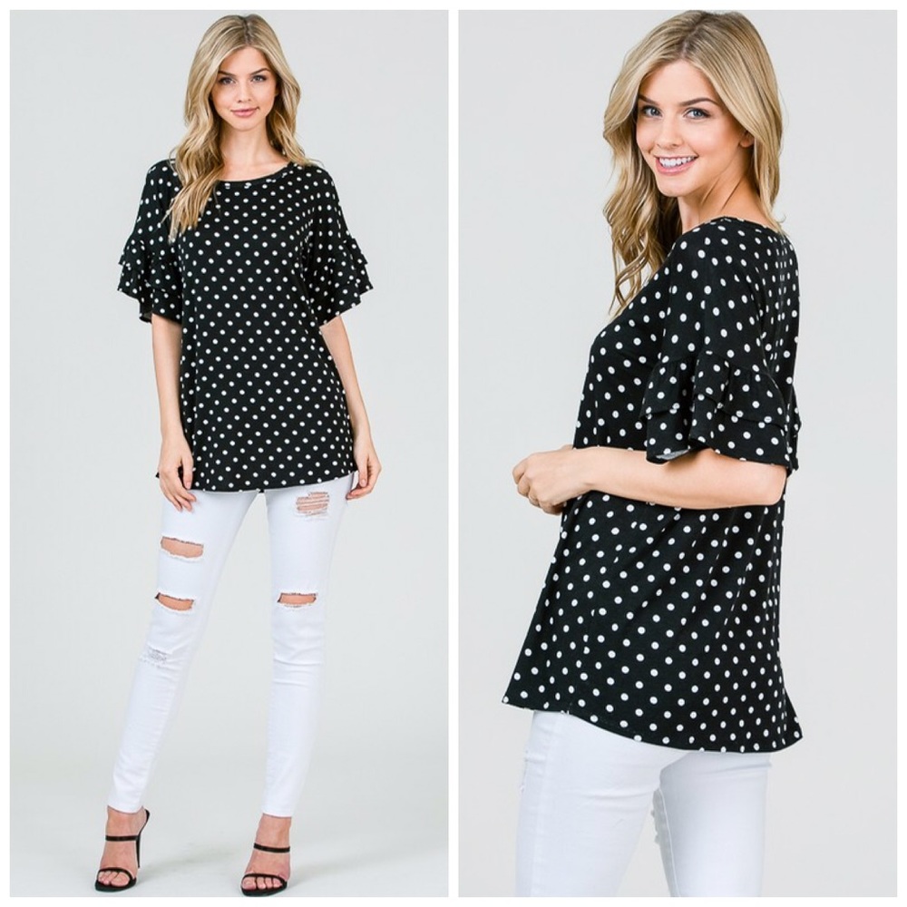 💕LAST 1! Polka Dot Round Neck Ruffle Top💕 - Picture 4 of 6